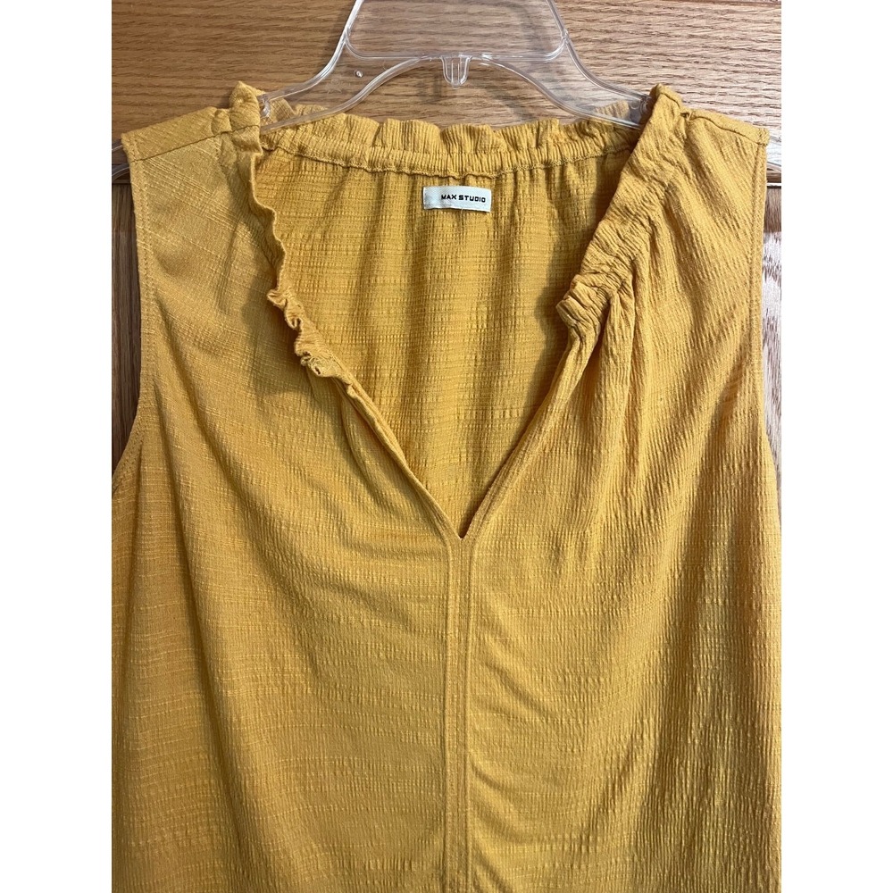 Boho Cottagecore Babydoll Peplum Tank Top Goldenrod Ruffle Crinkle Sleeveless XL - Picture 3 of 7